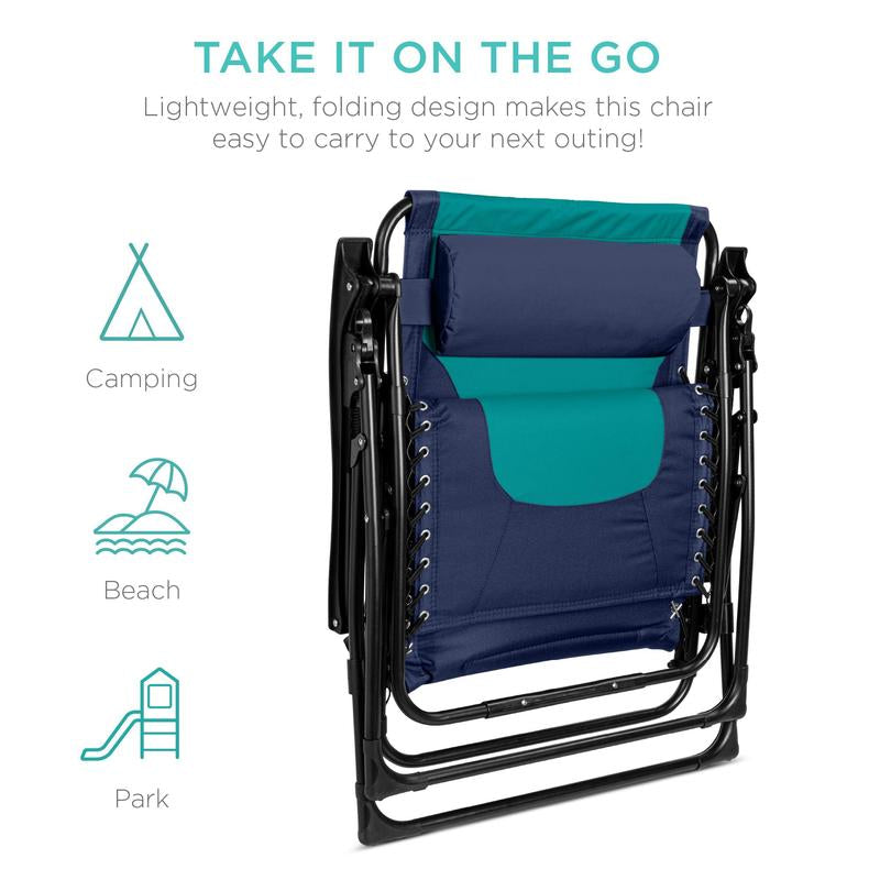 Best Choice Products Oversized Padded Zero Gravity Chair, Folding Outdoor Patio Recliner W/ Side Tray