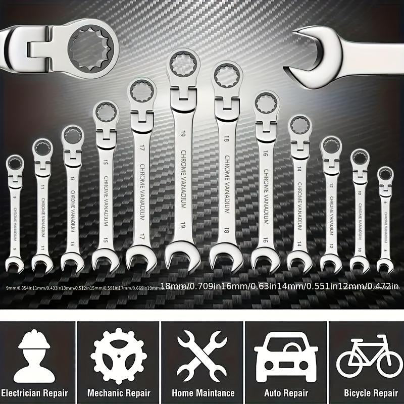 Adjustable Ratchet Wrench Set, 180° Rotatable Head & 72-Tooth Gear Mechanism Wrench Set, Multifunctional Hand Tool for Car Repair, Mechanical Workshop & Home Use, Car Accessory