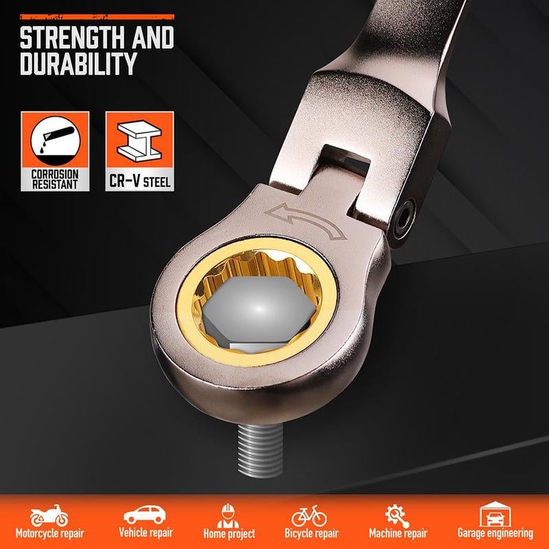 HORUSDY Flex-Head Ratcheting Wrench Set | Metric and SAE | Ratchet Combination Wrenches Set with Organizer | 72-Teeth | Chrome Vanadium Steel Hardware