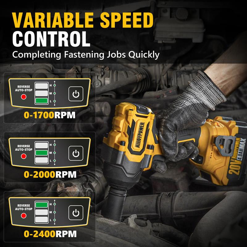 Alloyman Cordless Impact Wrench, 900Ft-Lbs -1200N.M 1/2 High Torque Brushless Impact Gun, 20V Power Impact Driver, 2 × 4.0Ah Battery,3 Sockets, Brushless Motor Variable Speeds for Car/Truck Rv/Mower