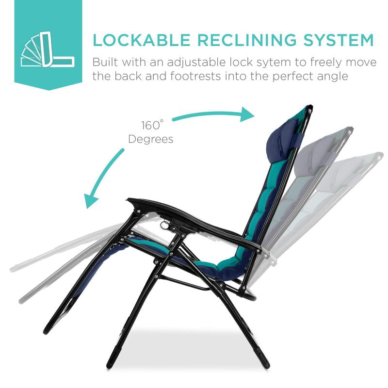 Best Choice Products Oversized Padded Zero Gravity Chair, Folding Outdoor Patio Recliner W/ Side Tray