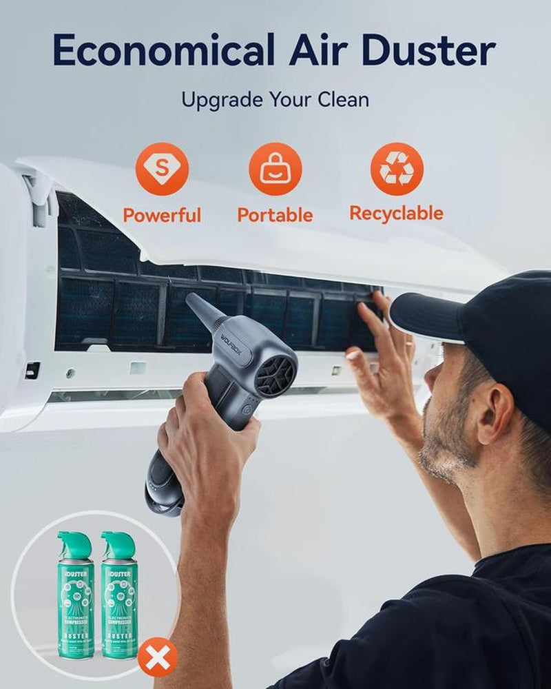 (6 in 1)WOLFBOX 150000RPM Super Power Electric 6000Ma Compressed Air Duster, Electric Leaf Blower Cordlessurbo Jet Blower, Handheld Leaf Blower and Charger Included,Leaf Blower for Lawn Care,Car Cleanning, Bbq,Leave and Dust Cleanning Fathersdaygift