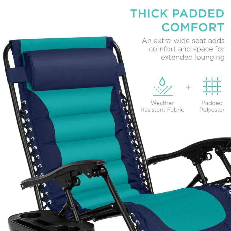 Best Choice Products Oversized Padded Zero Gravity Chair, Folding Outdoor Patio Recliner W/ Side Tray