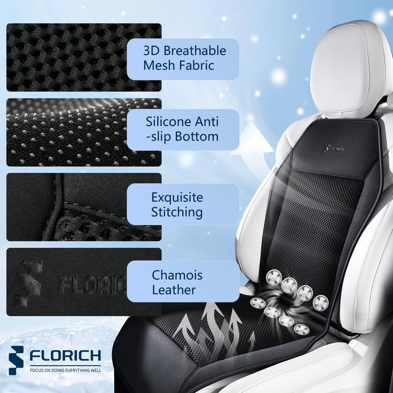 FLORICH Cooling Car Cushions 12V /24V Are Available Automotive Summer Cooler Pad-Air Conditioned Air Circulation Ventilated Cover for Car SUV Truck Universal Fit 1 Pack (Black Cushion and Back Cushion) Seat