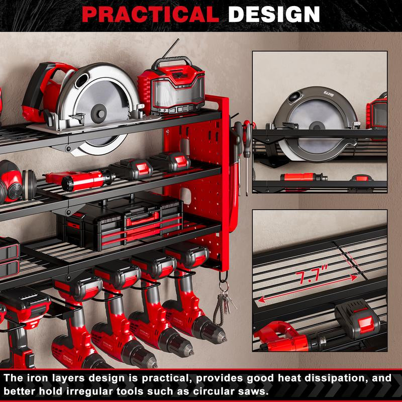 HAUSNEED-001/002/003 Tool Organizer Wall Mount, Tool Rack with 8 Drill Holders, 4 Layers Large Capacity Rack, Tool Room Storage, Ideal for Garage,Powertoolholder Heavy Duty
