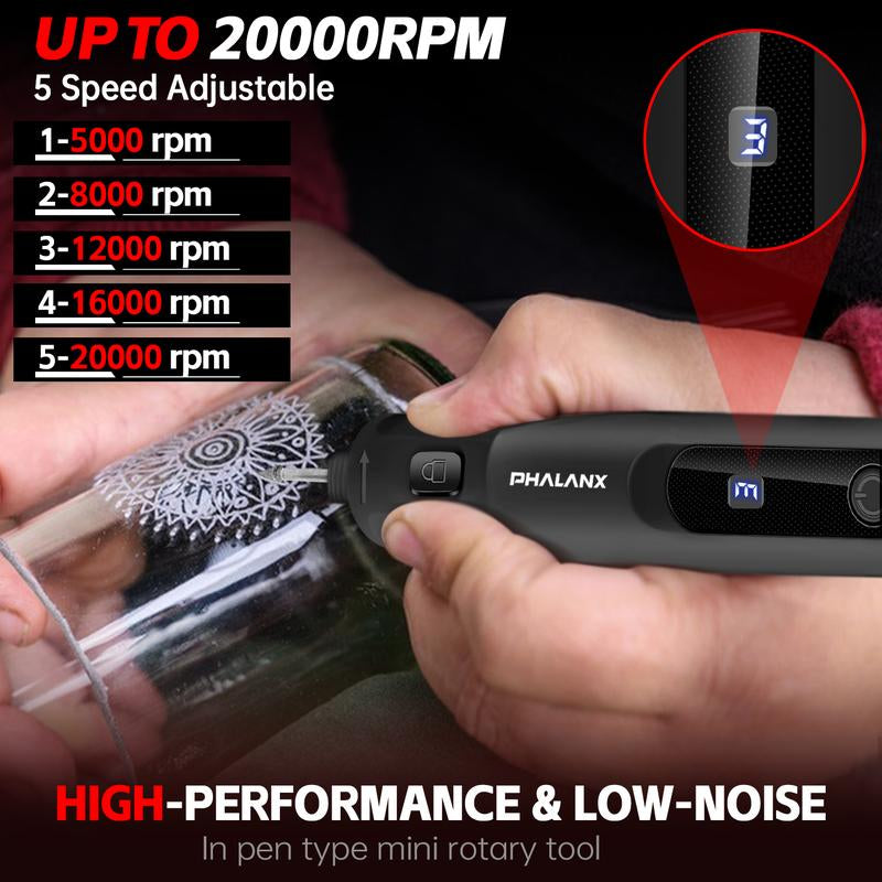 Rotary Tool - 3.7V Cordless Rotary Tool Kit LED Ring Work Light, 2.0Ah Li-Ion Battery 5 Speed 70 Accessories Power Rotary Tools 20000Rpm,Mini Rotary Tool Cordless for Light DIY Projects/Precision Work Springtok