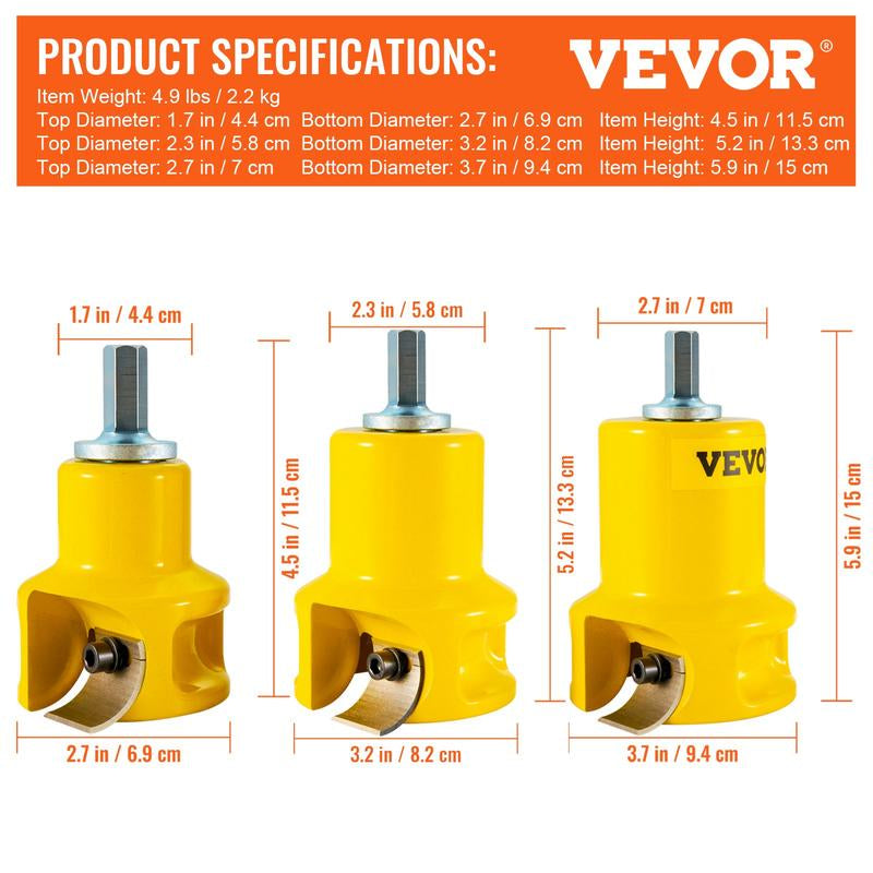 VEVOR Tenon Cutter, 1"/25.4Mm & 1.5"/38Mm & 2"/50.8Mm, with Dual Curved Blades & Button Screws Home Master Kit, Premium Aluminum & Steel Log Furniture Cutter, Commercial Starter’S Tool for Home DIY