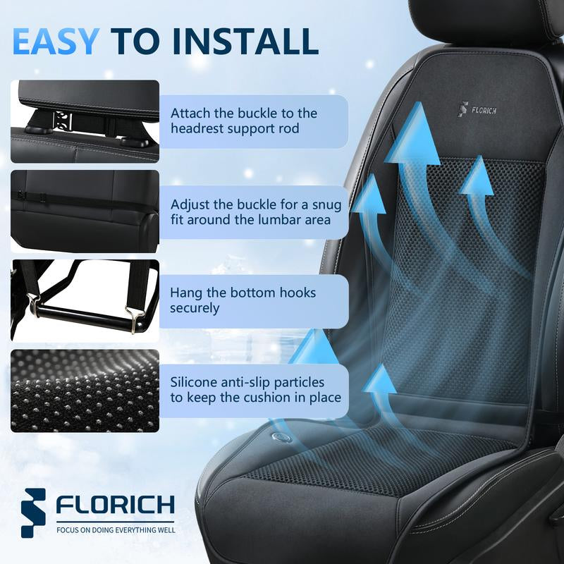 FLORICH Cooling Car Cushions 12V /24V Are Available Automotive Summer Cooler Pad-Air Conditioned Air Circulation Ventilated Cover for Car SUV Truck Universal Fit 1 Pack (Black Cushion and Back Cushion) Seat