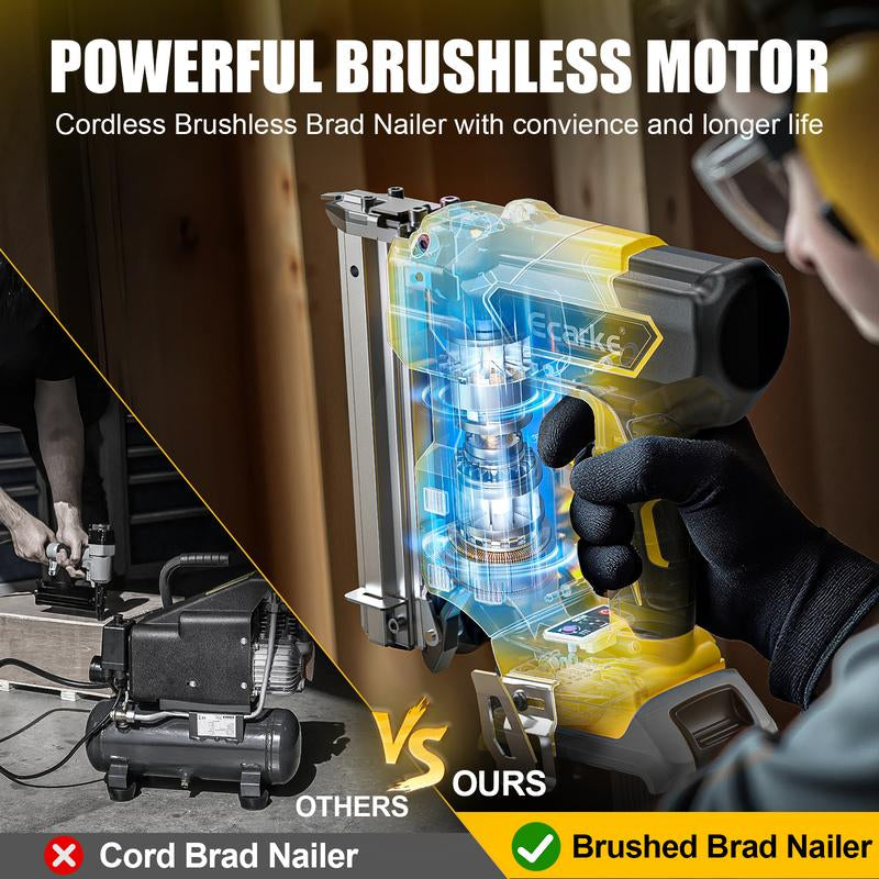 Cordless 18GA Brad Nailer for Dewalt 20V, Battery NOT Included, 5/8 to 1-1/4 Inch, 2 Mode 18 Gauge Nail Gun with 1000 Nials for Wood Carpentry, Brushless Outdoorfun