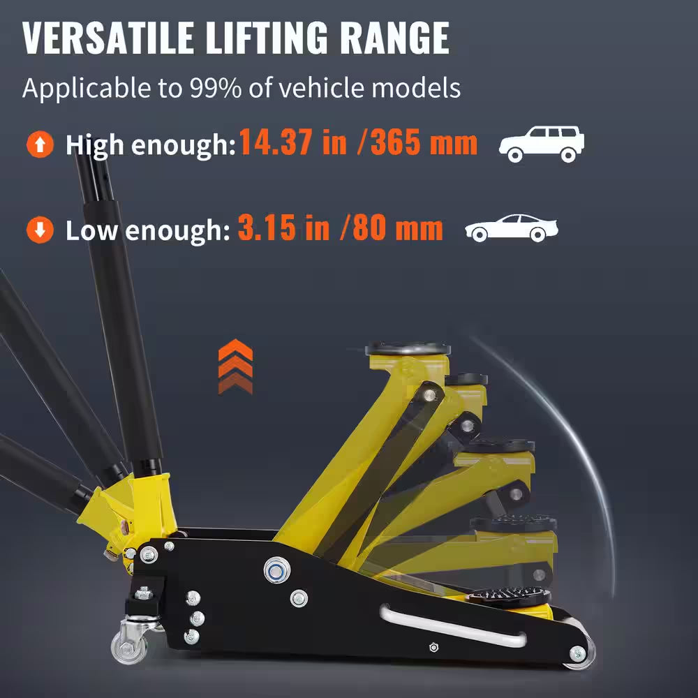 1.5 Ton Low Profile Aluminum Steel Racing Floor Jack Dual Pump Lift Car Heavy-Duty Steel Durable Aluminum Construction