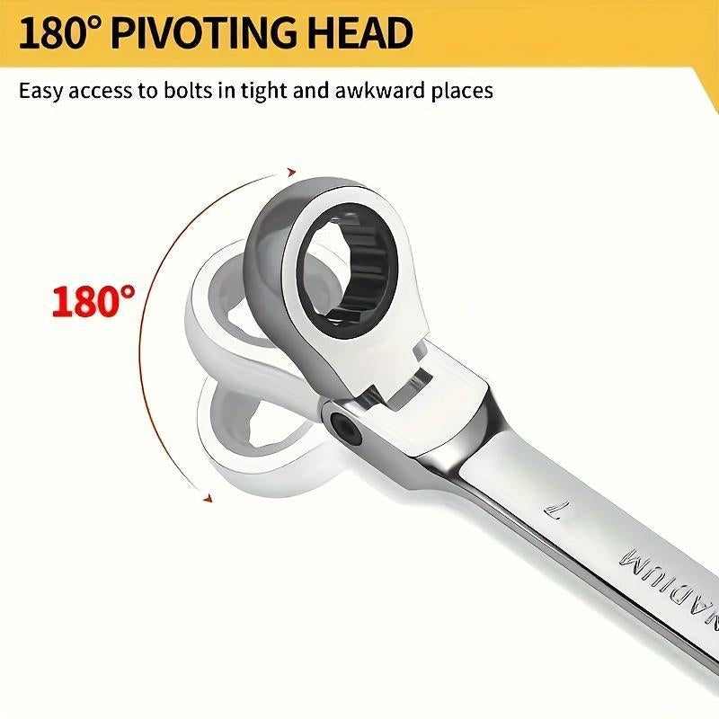 Adjustable Ratchet Wrench Set, 180° Rotatable Head & 72-Tooth Gear Mechanism Wrench Set, Multifunctional Hand Tool for Car Repair, Mechanical Workshop & Home Use, Car Accessory