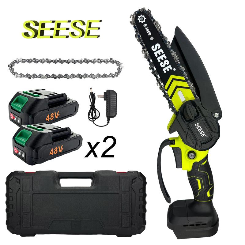 SEESE 6-Inch Mini Chainsaw with 2 Batteries (2000Mah) - Portable Electric Cordelss Saw for Wood Cutting, Trimming, Gardening, Camping - Seniors Friendly