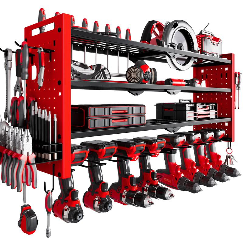 HAUSNEED-001/002/003 Tool Organizer Wall Mount, Tool Rack with 8 Drill Holders, 4 Layers Large Capacity Rack, Tool Room Storage, Ideal for Garage,Powertoolholder Heavy Duty
