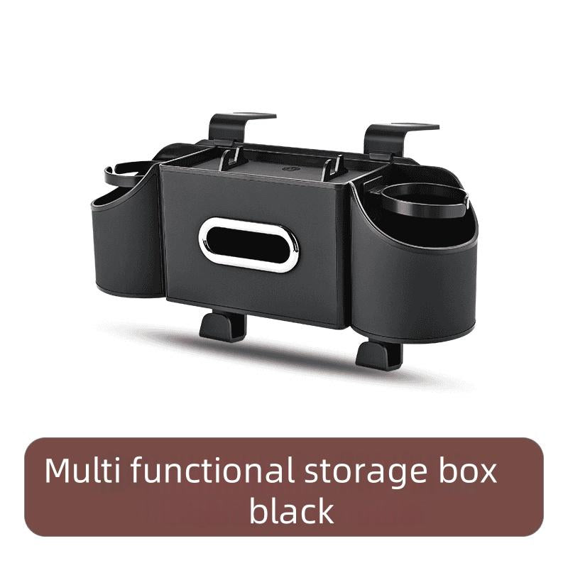 Car Organizers and Storage Box, Multifunctional Car Seat Back Storage Box with Tissue Holder, 2 Cup Holders & Bags Hooks, Back Seat Car Organizer for Family and Travel