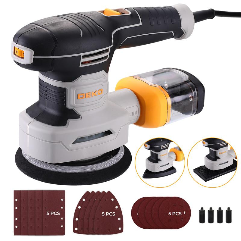 DEKOPRO Random Orbital Electric Sander with 16 Sandpapers, 14000RPM, 5-Inch, High Performance Dust Collection - for Woodworking
