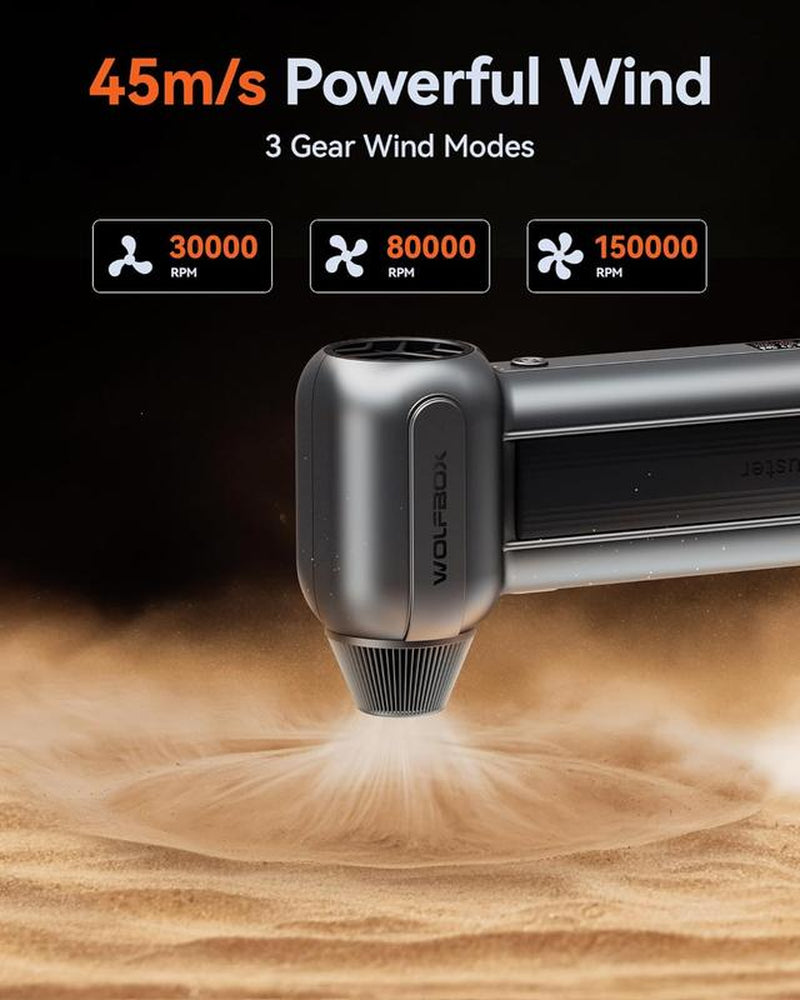 (6 in 1)WOLFBOX 150000RPM Super Power Electric 6000Ma Compressed Air Duster, Electric Leaf Blower Cordlessurbo Jet Blower, Handheld Leaf Blower and Charger Included,Leaf Blower for Lawn Care,Car Cleanning, Bbq,Leave and Dust Cleanning Fathersdaygift