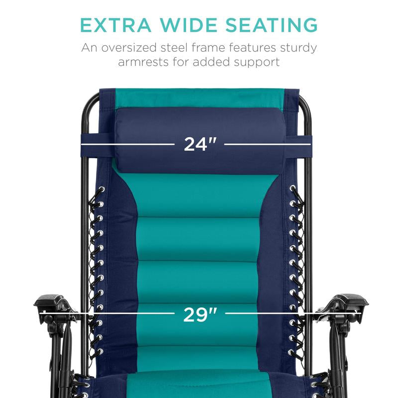 Best Choice Products Oversized Padded Zero Gravity Chair, Folding Outdoor Patio Recliner W/ Side Tray