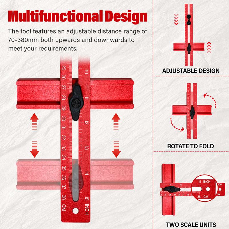 Sigerio 4 in 1 Router Milling Groove Bracket, Aluminum Alloy Router Circle Cutting Jig, Multifunctional Cabinet Hardware Jig and Router Guide, Adjustable Router Jig Tool for Woodworking (Rose Red)