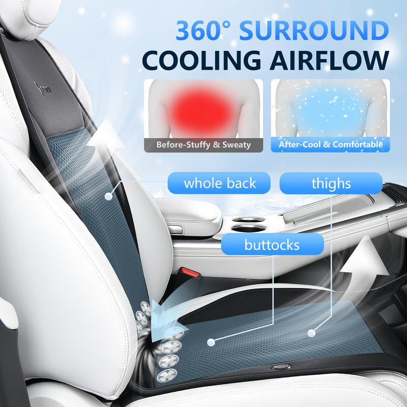 FLORICH Cooling Car Cushions 12V /24V Are Available Automotive Summer Cooler Pad-Air Conditioned Air Circulation Ventilated Cover for Car SUV Truck Universal Fit 1 Pack (Black Cushion and Back Cushion) Seat