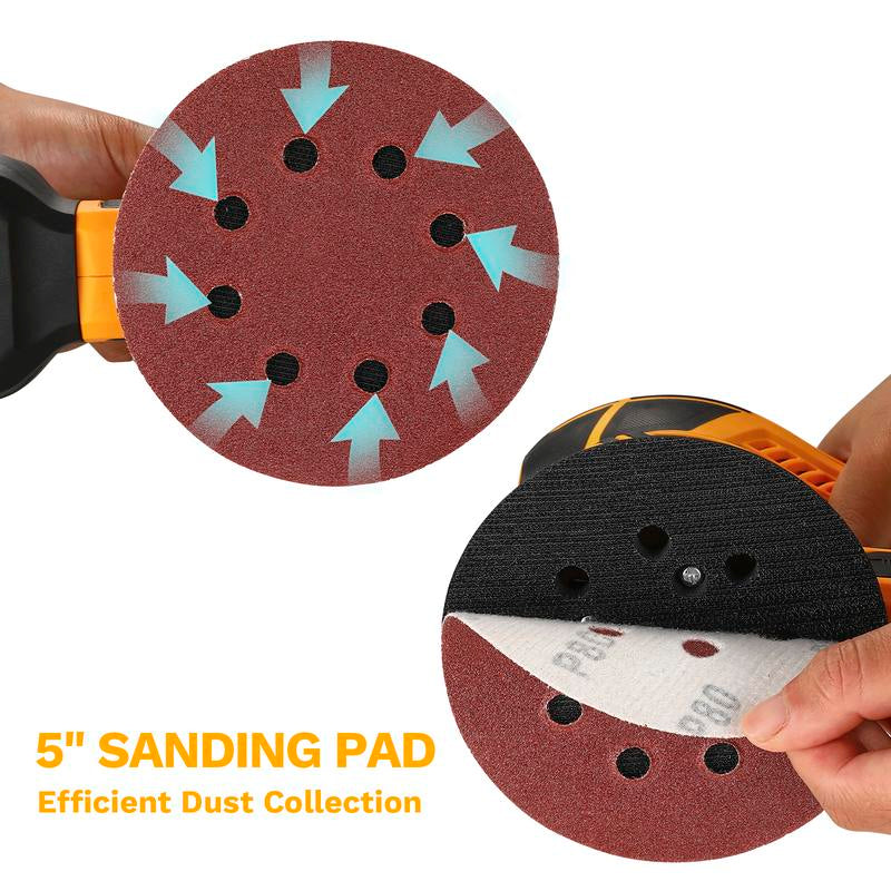 DEKOPRO Random Orbital Electric Sander with 16 Sandpapers, 14000RPM, 5-Inch, High Performance Dust Collection - for Woodworking