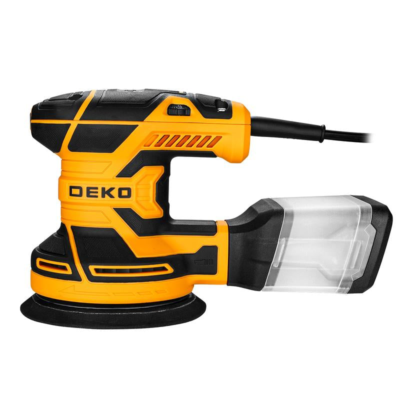 DEKOPRO Random Orbital Electric Sander with 16 Sandpapers, 14000RPM, 5-Inch, High Performance Dust Collection - for Woodworking