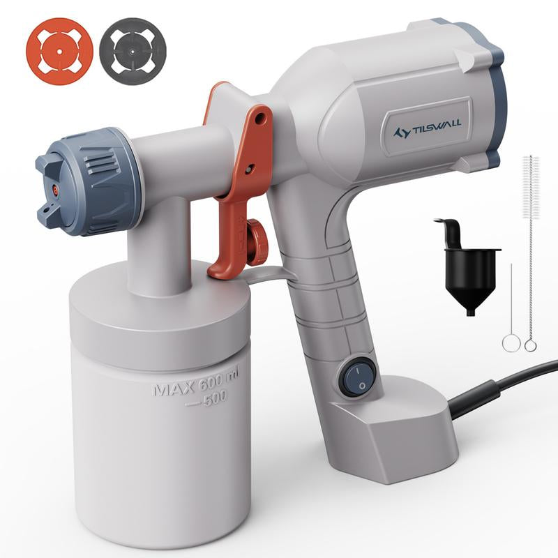 Tilswall HVLP Paint Sprayer, Ultra-Light Electric Spray Gun with 20 FL OZ Detachable Cup, 2 Nozzles & 3 Patterns, Perfect for Furniture, Cabinets, Fence, Walls, Doors, Garden & DIY, White