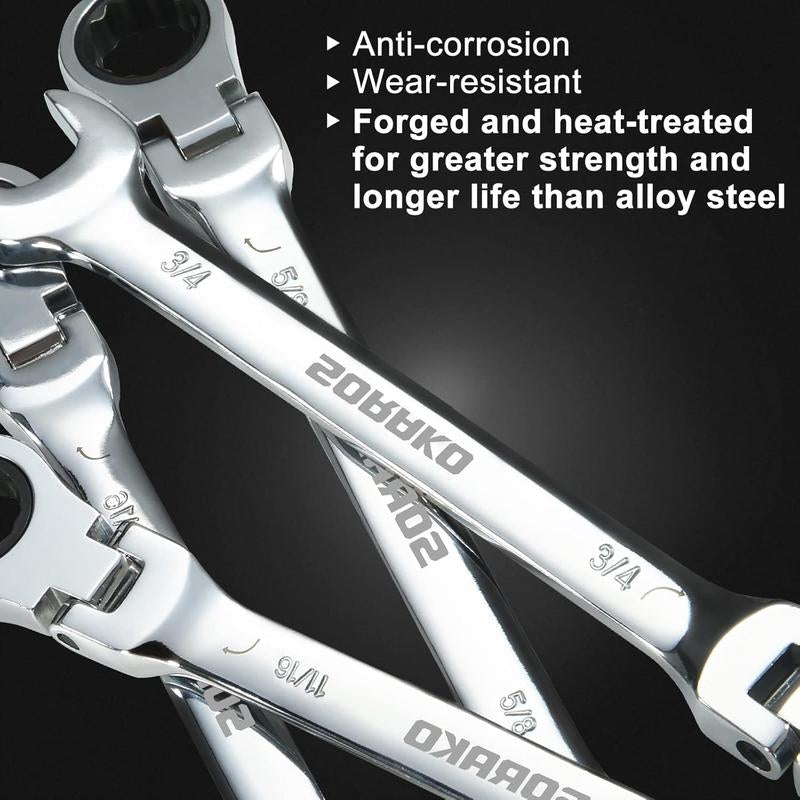 12 Piece SAE Combination Ratchet Wrench Kit, 1/4″ - 13/16″ Chrome Vanadium Steel Wrenches,Sorako Ratcheting Wrench Set Flex Head