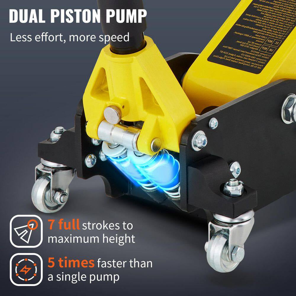 1.5 Ton Low Profile Aluminum Steel Racing Floor Jack Dual Pump Lift Car Heavy-Duty Steel Durable Aluminum Construction