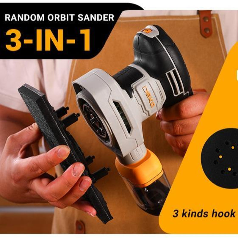 DEKOPRO Random Orbital Electric Sander with 16 Sandpapers, 14000RPM, 5-Inch, High Performance Dust Collection - for Woodworking