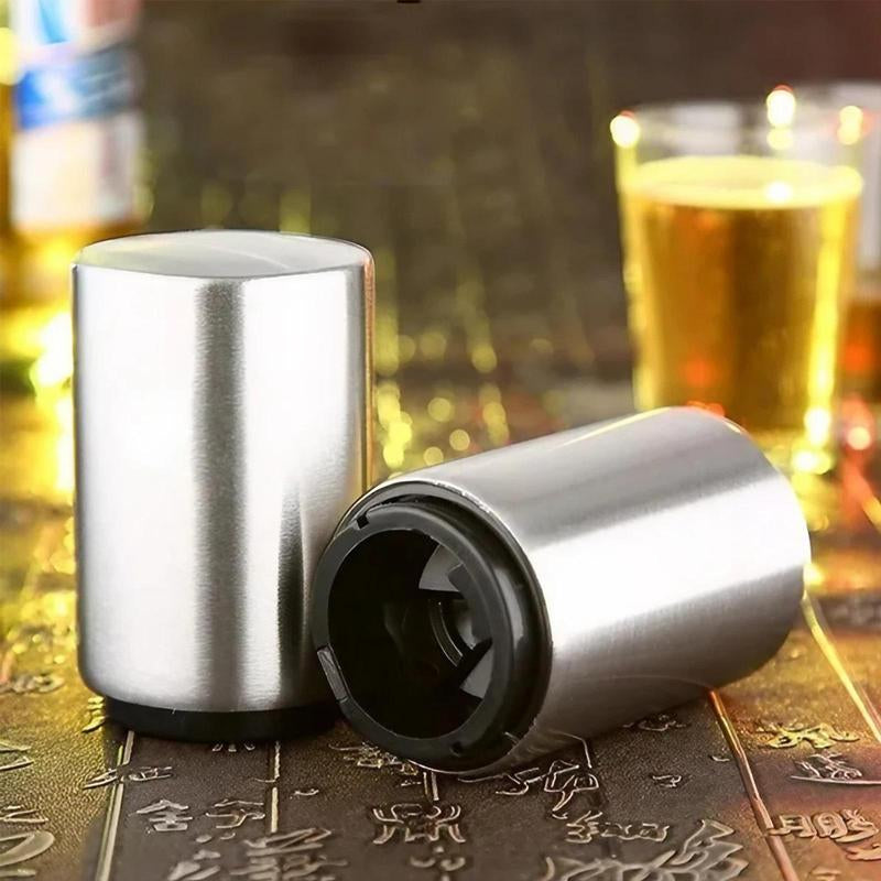 Stainless Steel Bottle Opener, 1 Count Automatic Beer Bottle Opener, Magnetic Bottle Cap Catcher, Portable Travel Accessories Tools, Modern Black Bartender Tool for Home Picnic Camping, Insulated