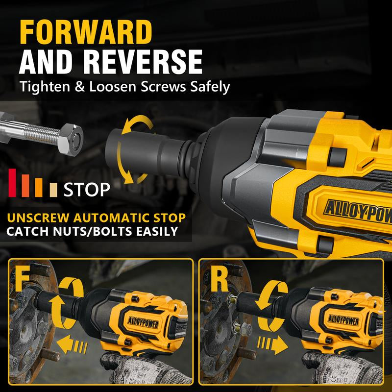 Alloyman Cordless Impact Wrench, 900Ft-Lbs -1200N.M 1/2 High Torque Brushless Impact Gun, 20V Power Impact Driver, 2 × 4.0Ah Battery,3 Sockets, Brushless Motor Variable Speeds for Car/Truck Rv/Mower