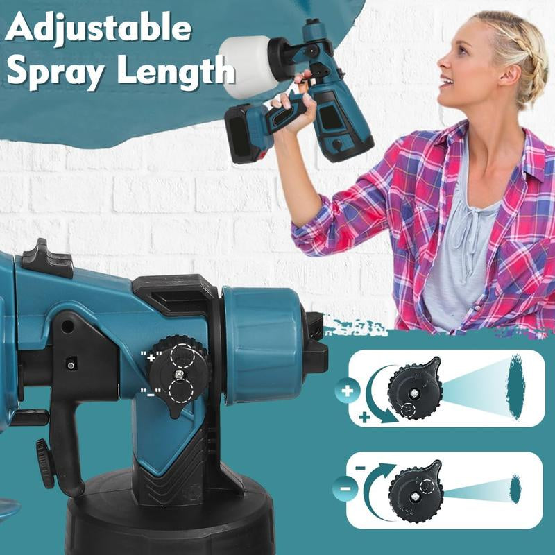 Cordless Paint Sprayer with 2 Batteries 21V 1000Ml Cordless Spray Paint Gun 3 Spray Modes 3 Nozzles Adjustable Flow Length for Home Interior Furniture Wall Door Latex (Style Blue)