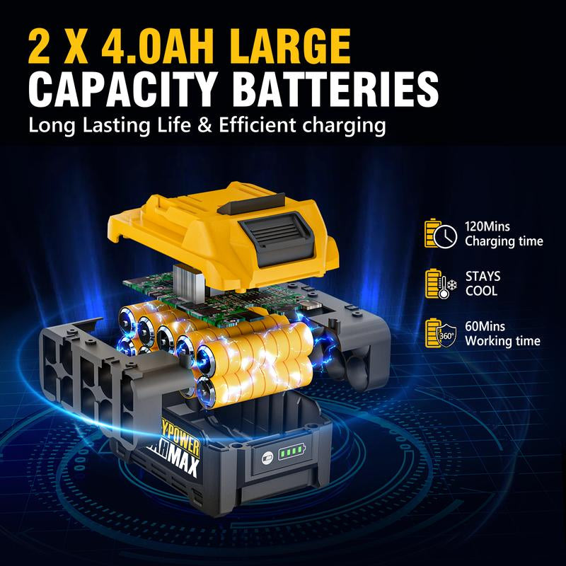 Alloyman Cordless Impact Wrench, 900Ft-Lbs -1200N.M 1/2 High Torque Brushless Impact Gun, 20V Power Impact Driver, 2 × 4.0Ah Battery,3 Sockets, Brushless Motor Variable Speeds for Car/Truck Rv/Mower