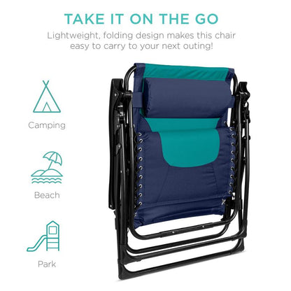 Best Choice Products Oversized Padded Zero Gravity Chair, Folding Outdoor Patio Recliner W/ Side Tray