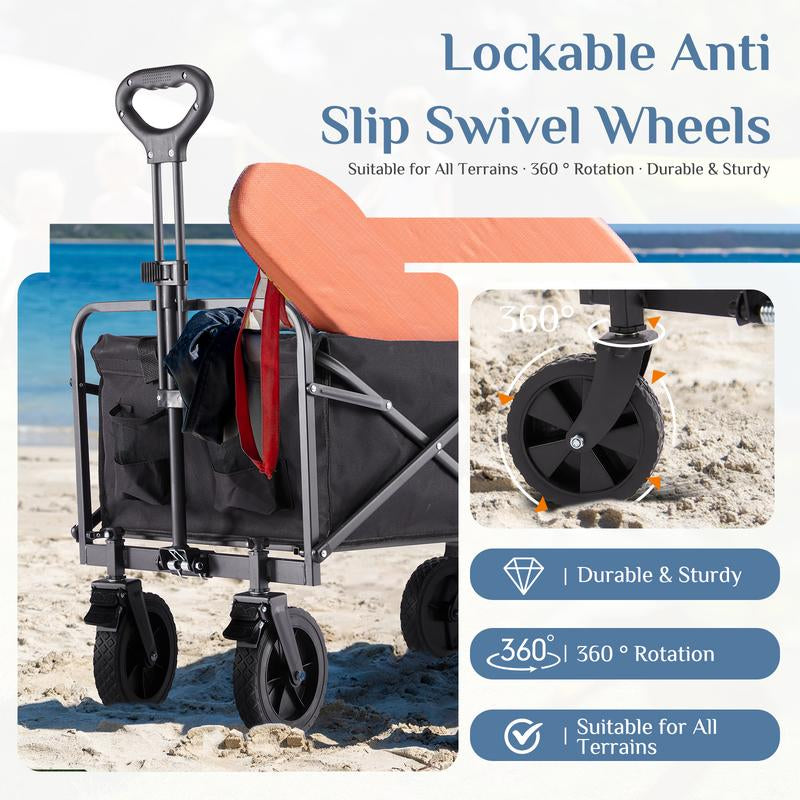 【Deal】Sweetfurniture Collapsible Foldable Wagon Cart with All-Terrain Wheels, Large Capacity for Garden, Beach, Shopping, Sports and Camping, Heavy Utility