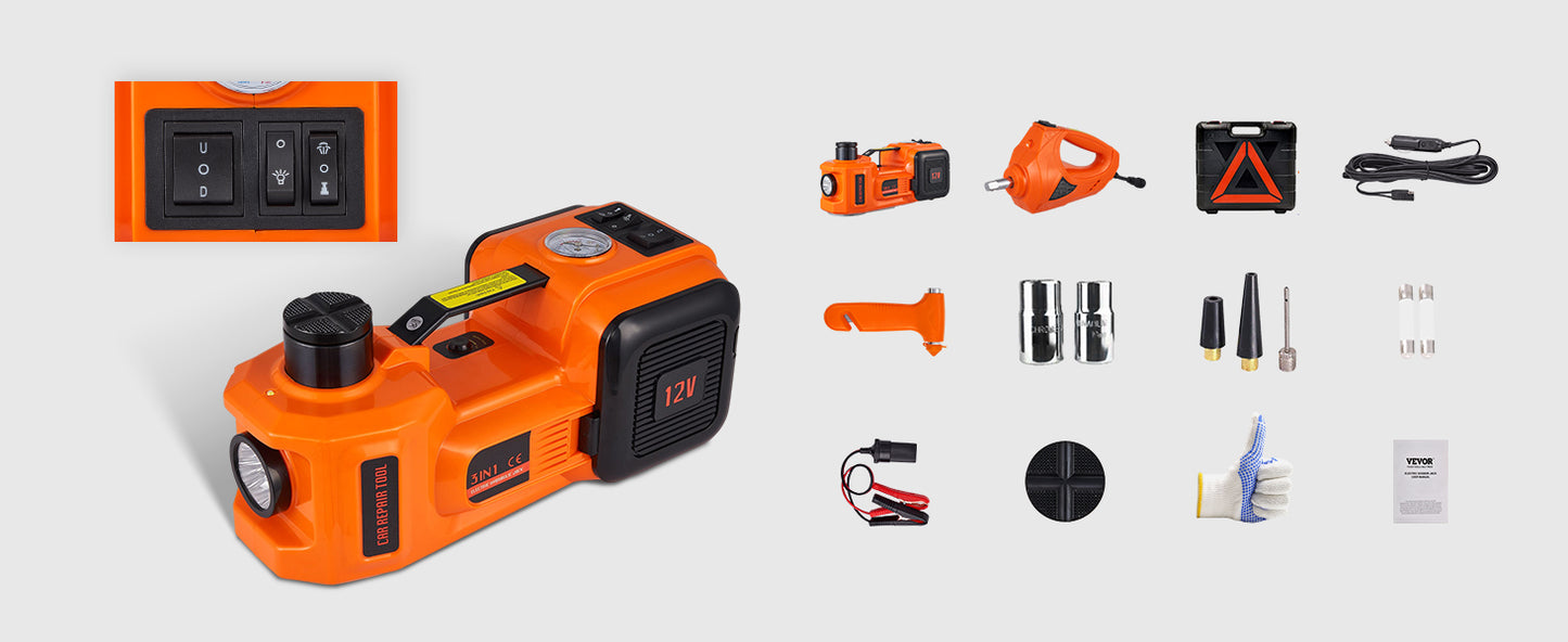 VEVOR 5T Electric Car Jack & Impact Wrench Ki