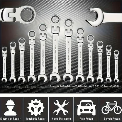 Adjustable Ratchet Wrench Set, 180° Rotatable Head & 72-Tooth Gear Mechanism Wrench Set, Multifunctional Hand Tool for Car Repair, Mechanical Workshop & Home Use, Car Accessory