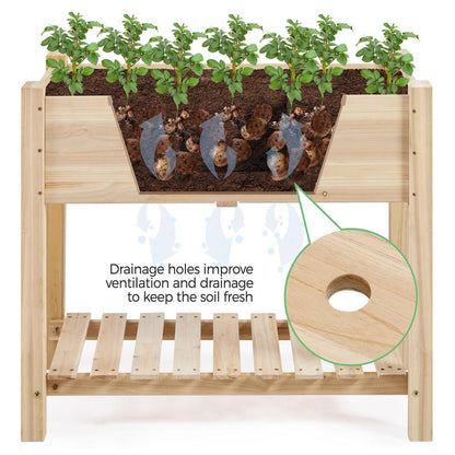 Yaheetech Wooden Raised Garden Bed Elevated Planter Box Kit 2 Tiers with Legs for Yard/ Garden Use Planting Vegetables/ Flowers/ Herbs/ Fruits