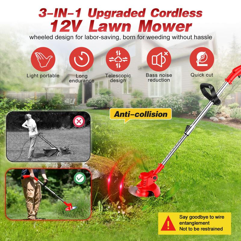 Weed Wacker Cordless, 3 in 1 Portable String Trimmer with 23 Blades Multi-Blade , 125Cm Adjustable Lightweight Brushless Electric Garden Strimmer with 2 Battery, Metal Blade Strimmer for Lawn Care Shrub Trimming Tool Power