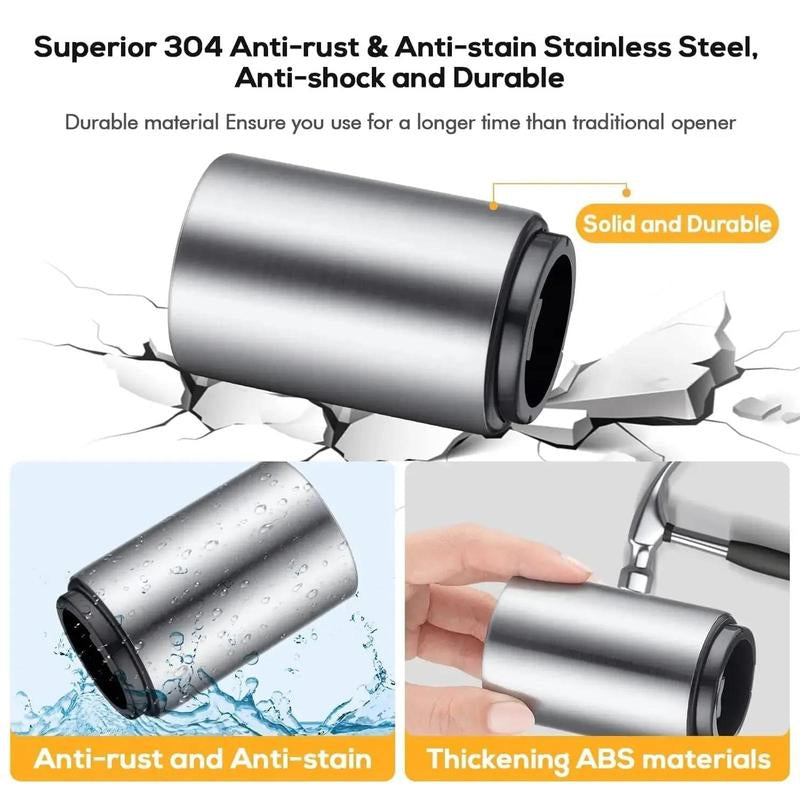 Stainless Steel Bottle Opener, 1 Count Automatic Beer Bottle Opener, Magnetic Bottle Cap Catcher, Portable Travel Accessories Tools, Modern Black Bartender Tool for Home Picnic Camping, Insulated