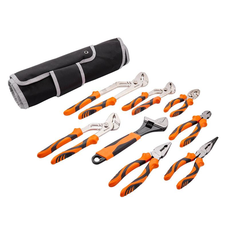VEVOR 8-Piece Pliers Set, High Carbon Steel, 12"/10"/8" Groove Joint Pliers, 8" Linesman'S Pliers, 6" Slip Joint Pliers, 8" Long Nose Pliers, 6" Diagonal Cutter, 10" Adjustable Wrench, and Tool Bag
