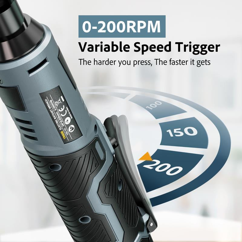 Taskstar Electric Ratchet Wrench 3/8 Inch, 40 Nm Cordless Wrench Set with Variable Speed Trigger, 12V 2X 2Ah Batteries & Fast Charger, 1/4" Adapter &7 Sockets for DIY, Installation, Car Repair