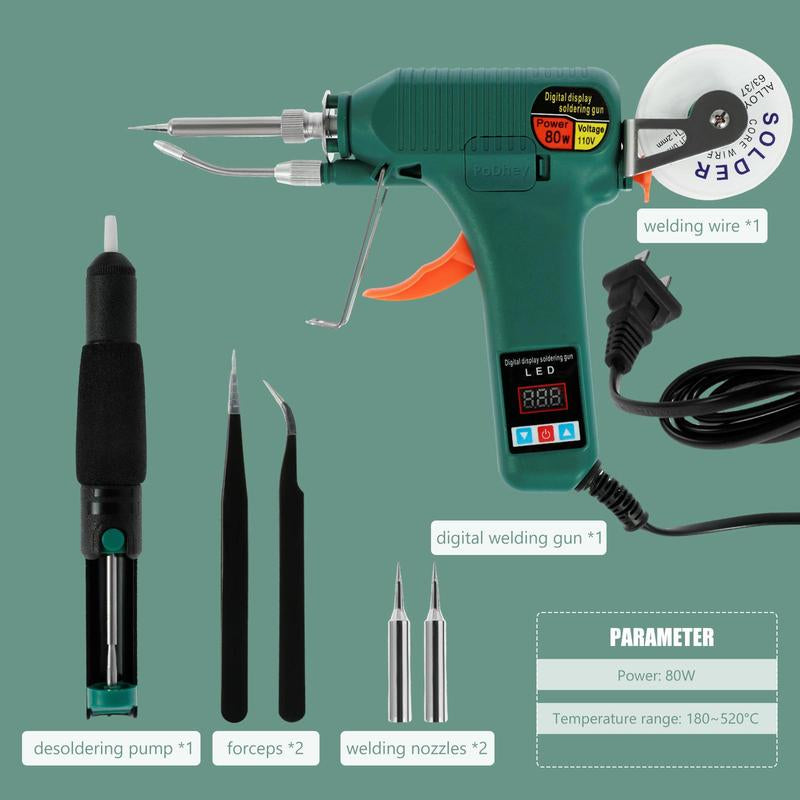 Podhey Soldering Iron Kit 80W 180-520℃ Adjustable Temperature Corded Solder Iron Internal Heat Electric Welding Tool with Welding Wire for Circuit Board Computer Electronic Repair