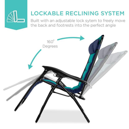 Best Choice Products Oversized Padded Zero Gravity Chair, Folding Outdoor Patio Recliner W/ Side Tray