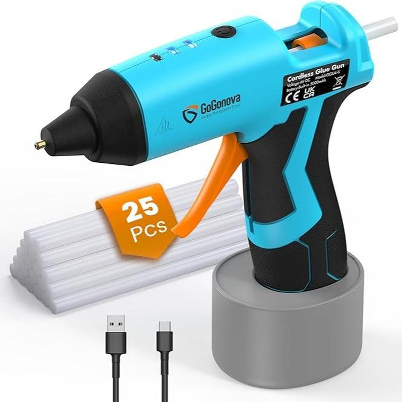 Gogonova Glue Gun, 20S Fast Preheating Anti-Drip Cordless Glue Gun, 2Ah USB-C Rechargeable with 25 Pcs Mini Glue Sticks, Smart Power-Off