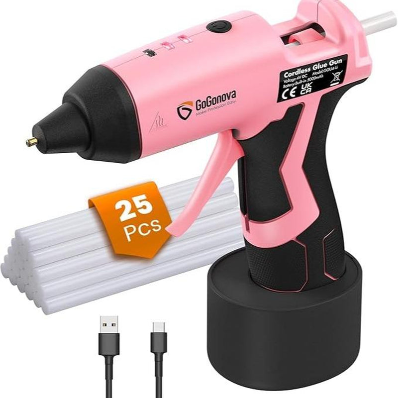 Gogonova Glue Gun, 20S Fast Preheating Anti-Drip Cordless Glue Gun, 2Ah USB-C Rechargeable with 25 Pcs Mini Glue Sticks, Smart Power-Off