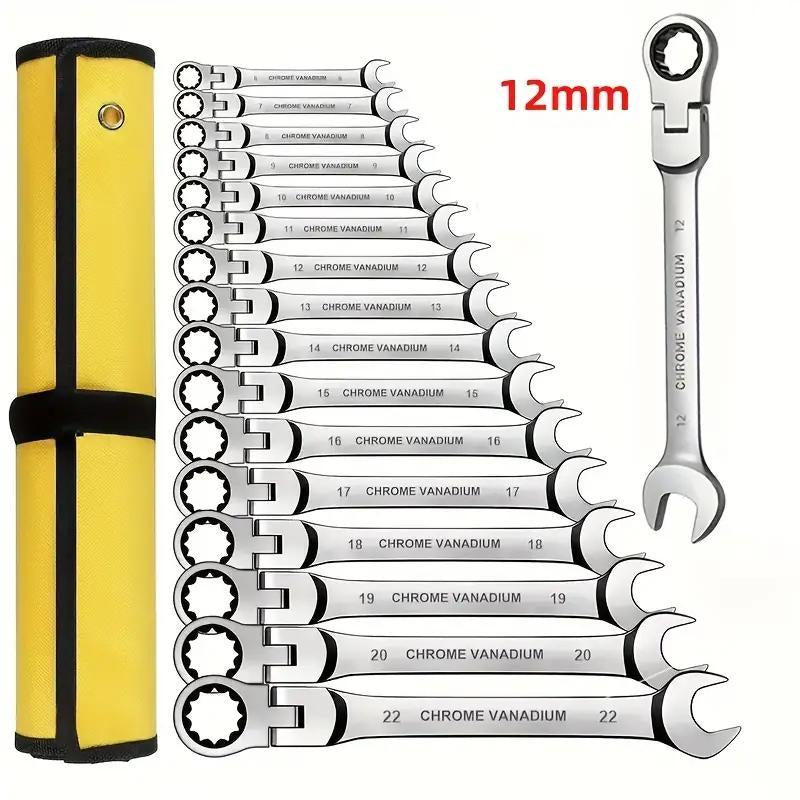 Adjustable Ratchet Wrench Set, 180° Rotatable Head & 72-Tooth Gear Mechanism Wrench Set, Multifunctional Hand Tool for Car Repair, Mechanical Workshop & Home Use, Car Accessory
