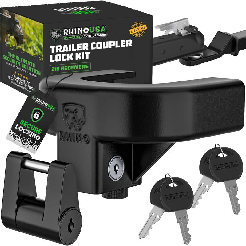 Rhino USA Trailer Hitch Coupler Lock Kit (For 2-5/16" Trailer) Heavy Duty Anti-Theft Tongue Locks for Boat, RV & More - Reinforced Solid Steel