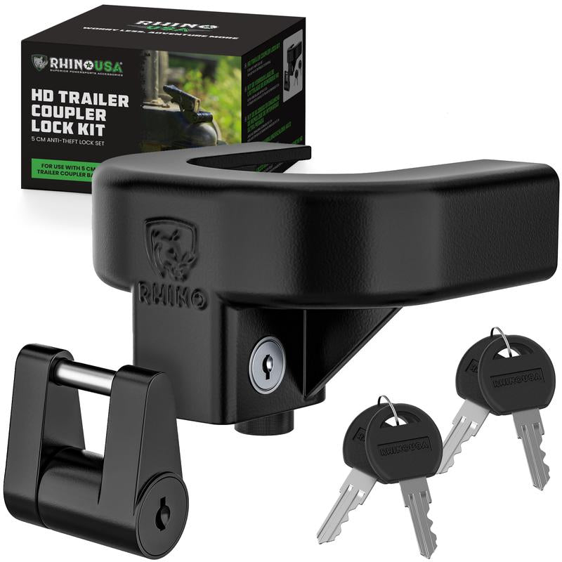 Rhino USA Trailer Hitch Coupler Lock Kit (For 2-5/16" Trailer) Heavy Duty Anti-Theft Tongue Locks for Boat, RV & More - Reinforced Solid Steel