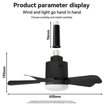 Socket Breeze Socket Fan Light with Remote, Portable Small Ceiling Fans with Lights for Bedroom, Kitchen, Living Room, Ceiling Fan with Light 3500K, 1000 Lumens, Screws into E27